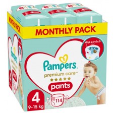 Бебешки пелени-гащи Pampers Premium Care - Monthly pack, size 4, 114 броя