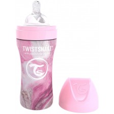 Бебешко шише Twistshake - Мраморно розово, неръждаема стомана, 330 ml