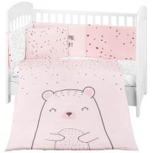 Бебешки спален комплект от 6 части KikkaBoo - Bear with me, Pink, 60 х 120 cm -1