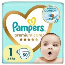 Бебешки пелени Pampers Premium Care - Размер 1, 2-5 kg, 50 броя -1