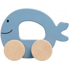 Бебешка дървена играчка Jollein - Количка, Sea Animal Blue