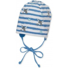 Бебешка шапка с UV 50+ защита Sterntaler - На магаренца, 41 cm, 4-5 месеца, синьо-бяла -1