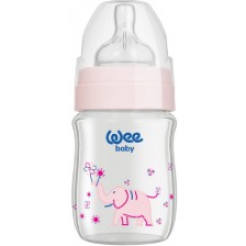 Бебешко шише от топлоустойчиво стъкло Wee Baby Classic Plus, 120 ml, розово -1