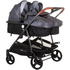 Бебешка количка за близнаци Chipolino - Дуо Смарт, сребърно сиво -1
