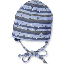 Бебешка шапка Sterntaler - На звездички, 39 cm, 3-4 месеца, синьо-сива -1