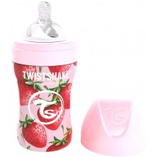 Бебешко шише Twistshake - Розова ягода, неръждаема стомана, 260 ml -1