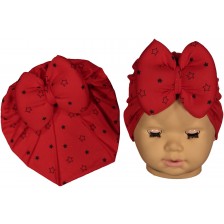 Бебешка шапка тип тюрбан NewWorld - Червена на звездички