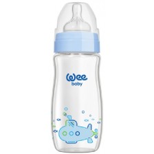 Бебешко шише от топлоустойчиво стъкло Wee Baby Classic Plus -  280 ml, синьо -1