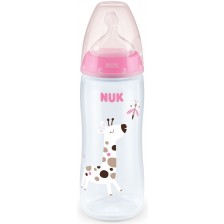 Бебешко шише Nuk First Choice - Temperature control, 360 ml, розово, жираф -1