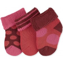 Бебешки хавлиени чорапи за момиче Sterntaler - 13-14 размер, 3 чифта, червени -1