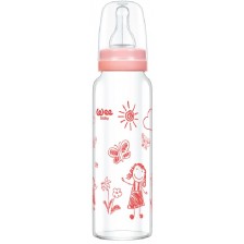 Бебешко шише от топлоустойчиво стъкло Wee Baby Classic, 180 ml, розово