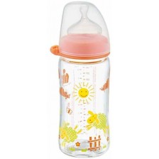 Бебешко шише NIP - РР, Flow M, 0 м+, 260 ml, Girl, оранжево