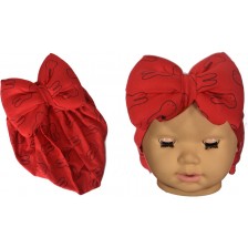 Бебешка шапка тип тюрбан NewWorld - Червена на зайчета -1
