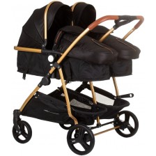 Бебешка количка за близнаци Chipolino - Дуо Смарт, обсидиан/злато -1