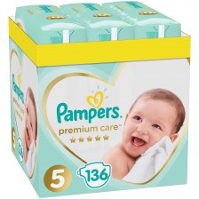 Бебешки пелени Pampers Premium Care - Размер 5, 11-16 kg, 136 броя -1