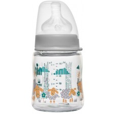 Бебешко стъклено шише NIP - Flow S, 0 м+, 120 ml, Boy