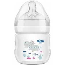 Бебешко шише Wee Baby Natural - 125 ml, бяло с хипопотам -1