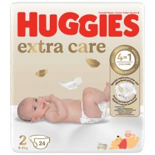 Бебешки пелени Huggies Extra Care - Размер 2, 3-6 kg, 24 броя -1