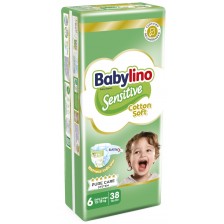 Бебешки пелени Babylino - Sensitive, Cotton Soft, VP, размер 6, 13-18 kg, 38 броя -1