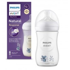 Бебешко шише Philips Avent - Natural Response 3.0, с биберон 1m+, 260 ml, Коала