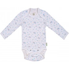 Бебешко боди с дълъг ръкав Bio Baby - Органичен памук, 68 cm, 4-6 месеца, бяло-синьо -1