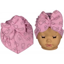 Бебешка шапка тип тюрбан NewWorld - Розова на зайчета