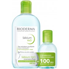 Bioderma Sébium Комплект - Мицеларна вода H2O, 500 + 100 ml (Лимитирано) -1