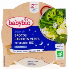 Био меню Babybio Лека нощ - Броколи, зелен фасул, грах, картофи и ориз,  230 g
