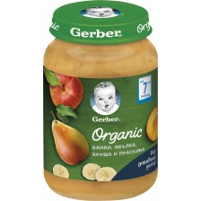 Био плодово пюре Nestle Gerber Organic - Банан, ябълка, круша, праскова, 190 g -1