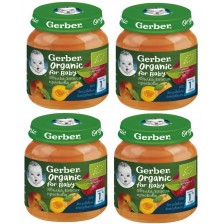 Био плодово пюре Nestlе Gerber Organic - Ябълка, кайсия и праскова, 4 х 125 g -1