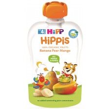Био плодова закуска Hipp Hippis - Банан, круша и манго, 100 g 