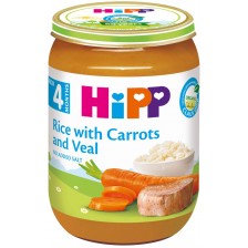 Био ястие Hipp - Ориз, моркови и телешко, 190 g