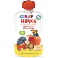 Био плодова закуска Hipp Hippis - Ябълка, банан и бисквитки, 100 g -1