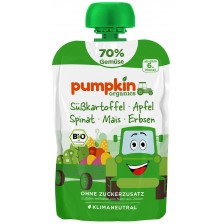 Био пюре Pumpkin Organics - Пауч със сладък картоф, ябълка и спанак, 100 g -1