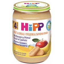 Био пълнозърнеста каша Hipp - Ябълка, банан и бисквитки, 190 g