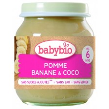 Био плодово пюре Babybio - Ябълка, банан и кокосово мляко, 130 g 