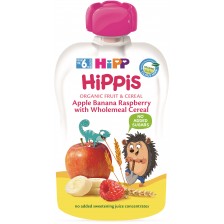 Био плодова закуска Hipp Hippis - Ябълка, банан и малина, 100 g -1
