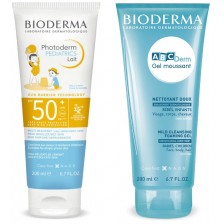 Bioderma ABC Derm & Photoderm Комплект - Почистващ гел и Слънцезащитно мляко, SPF50+, 2 x 200 ml	 -1