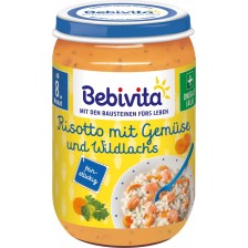 Био ястие Bebivita - Ризото със зеленчуци и дива сьомга, 220 g