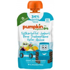 Био пюре Pumpkin Organics - Пауч със сладък картоф, йогурт, сливи и овесени ядки, 100 g -1