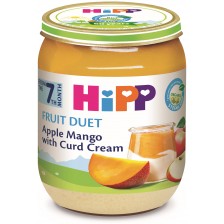 Био плодово пюре Hipp Fruit Duet - Ябълка, манго и извара, 160 g -1