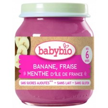 Био плодово пюре Babybio - Банан, ягода и мента, 130 g -1