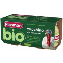 Био пюре Plasmon - Пуешко със сладки картофи , 6 м+, 2 х 80 g -1