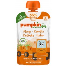 Био пюре Pumpkin Organics - Пауч с овесени ядки, манго и морков, 100 g -1