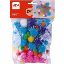 Блестящи цветни помпони Apli Kids - 80 броя