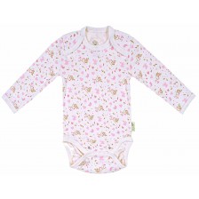 Боди с дълъг ръкав Bio Baby - Органичен памук, 80 cm, 12 месеца, бяло-розово -1