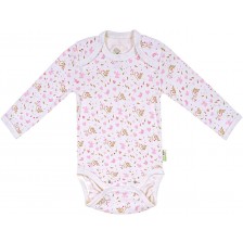 Боди с дълъг ръкав Bio Baby - Органичен памук, 56 cm, 1-2 месеца, екрю-розово -1