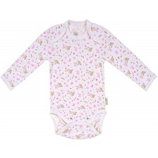 Боди с дълъг ръкав Bio Baby - органичен памук, 74 cm, 6-9 месеца, бяло-розово