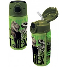 Бутилка за вода Graffiti T-Rex - Със сламка, 500 ml -1