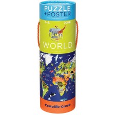 Детски пъзел Crocodile Creek от 200 части - Карта на света, с подарък постер -1